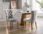 KCC Velvet Dining Chairs Set of 2, Upholstered High-end Tufted Dining Chair with Nailhead Back Ring Pull Trim Stainless Steel Legs, Contemporary Nikki Collection Modern Style for Kitchen, Light Gray
