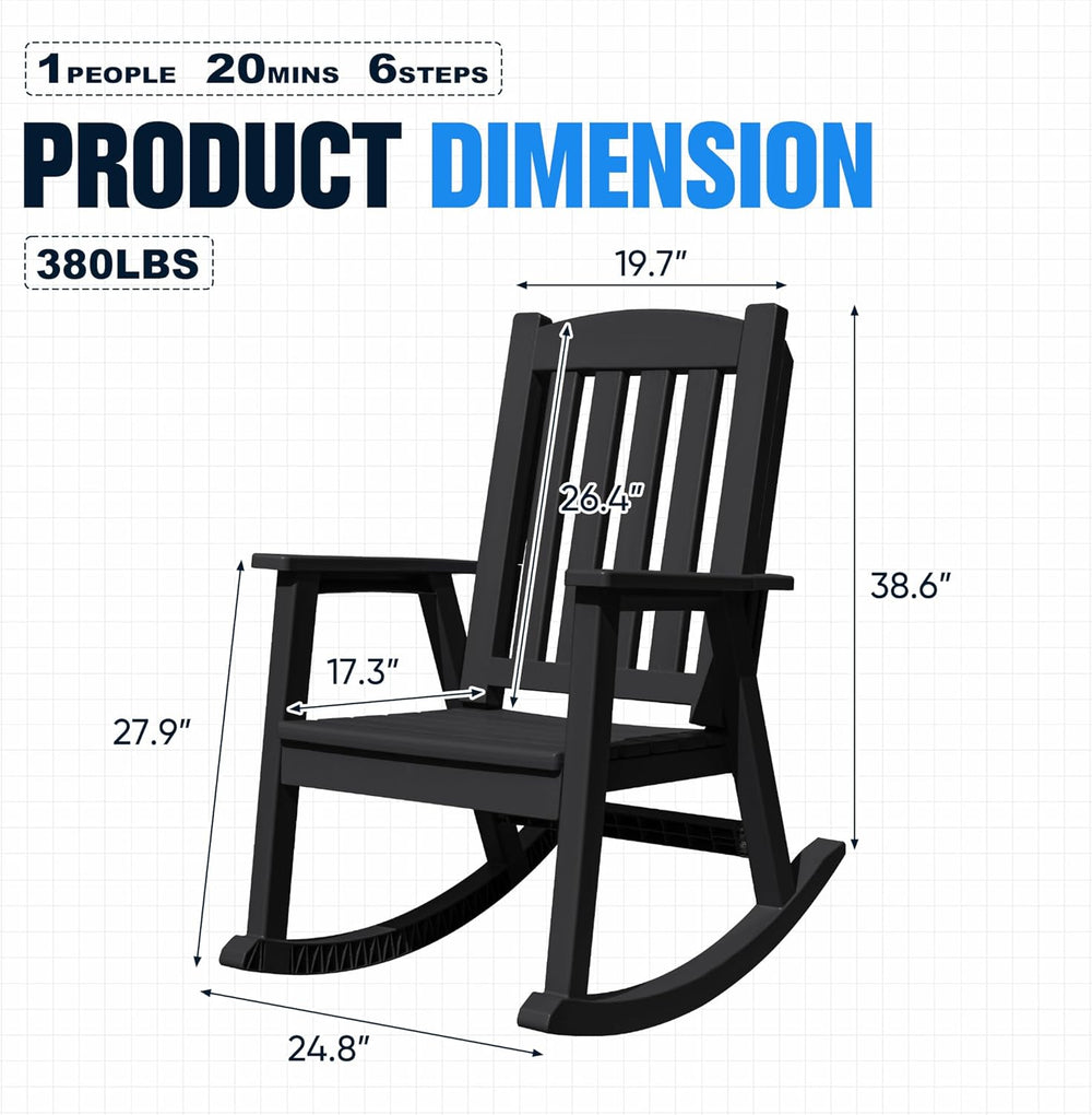 Devoko PP Material Rocking Chair Outdoor Indoor All Weather High Back Patio R...
