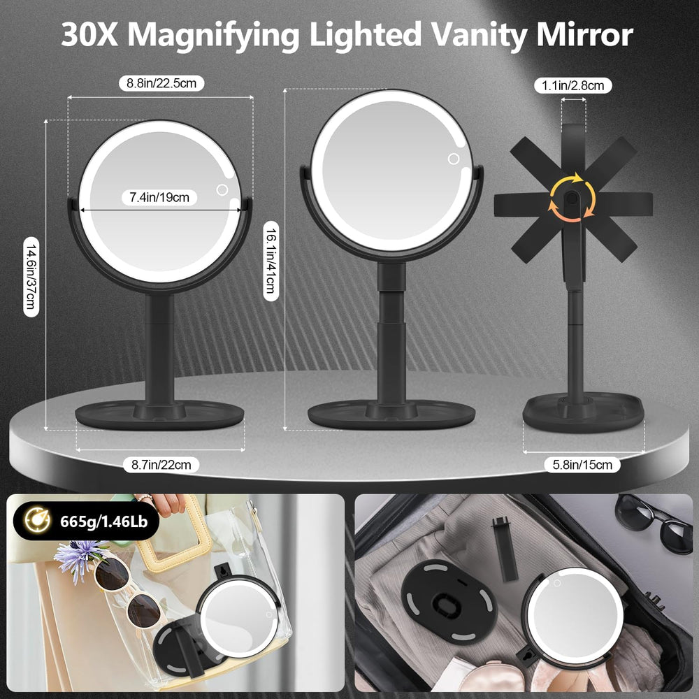 MIYADIVA Makeup Mirror with Lights, 30X Magnifying Mirror with Light and Touc...