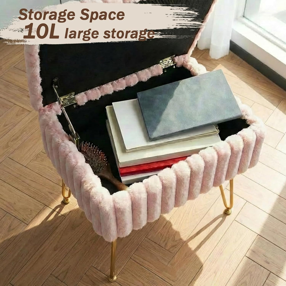 EBENCHICO Vanity Stool Chair with Storage, Faux Fur Stools for Vanity | Makeu...