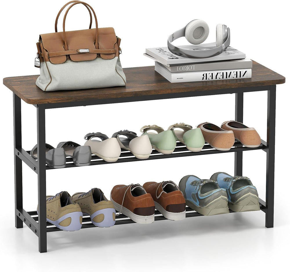 Giantex 3-Tier Shoe Bench, 32" L Shoe Organizer Storage Bench with Metal...