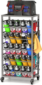 yeshine 50 Can Spray Paint Storage Rack, Metal Aerosol Storage Cart, Rolling Spray Bottle or Lube Holder, Aerosol Can Holder Rack, Paint Bottle Organizer for Garage And Craft Workroom