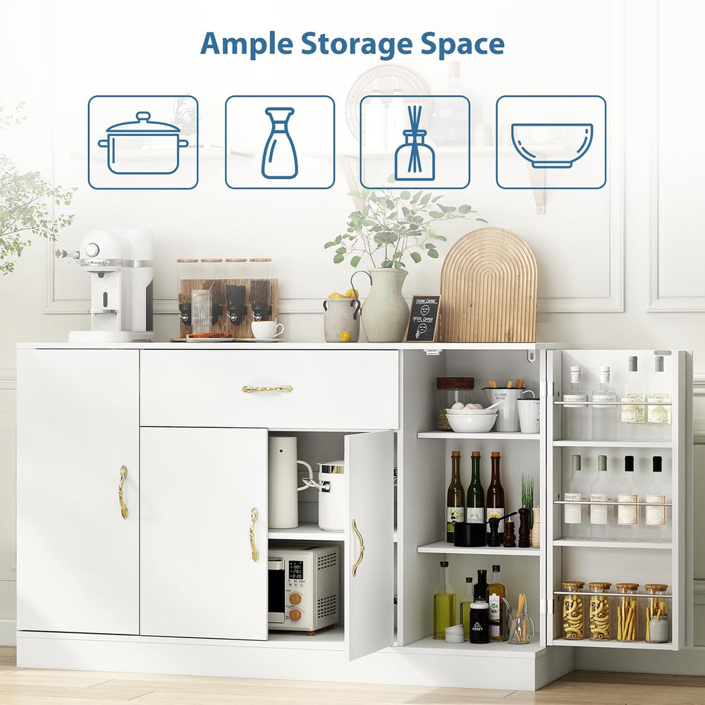 55" Kitchen Pantry Cabinet, Large Storage Cupboard with Doors and Shelve...
