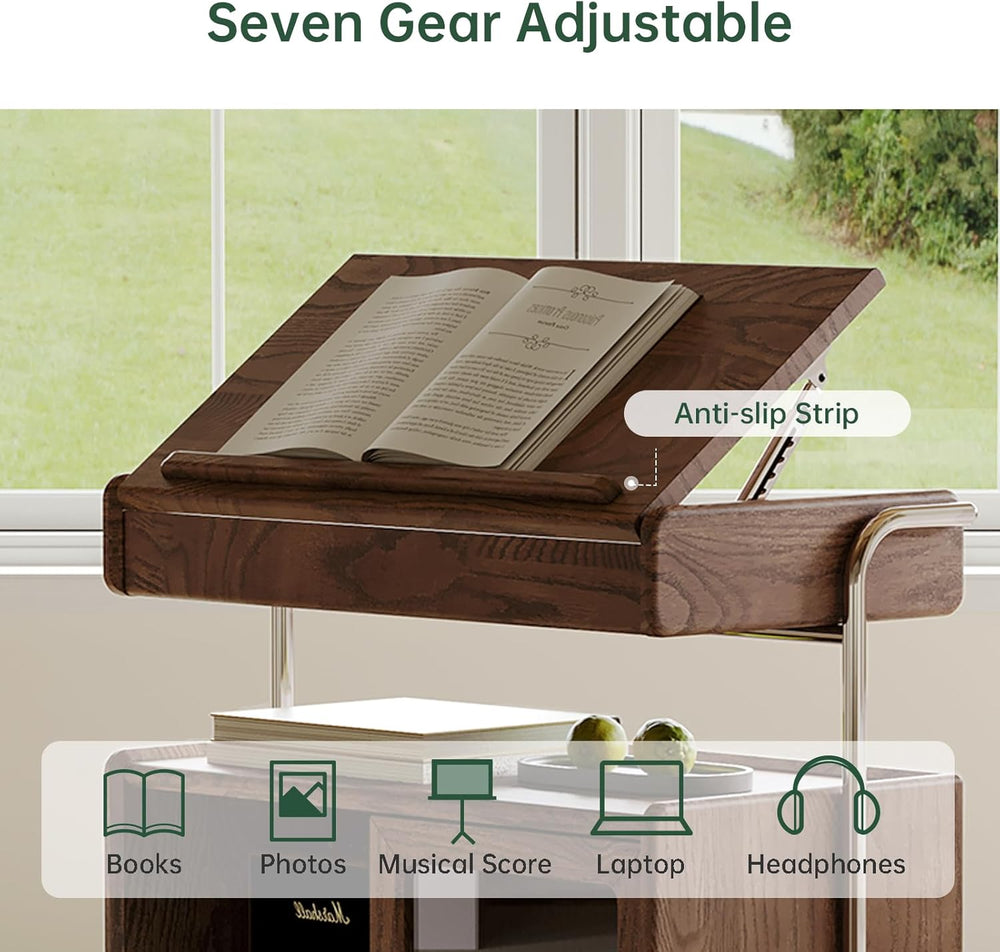 Solid Wood Side Table for Living Room, Bedroom, Walnut | Movable, Flip Top, 7...