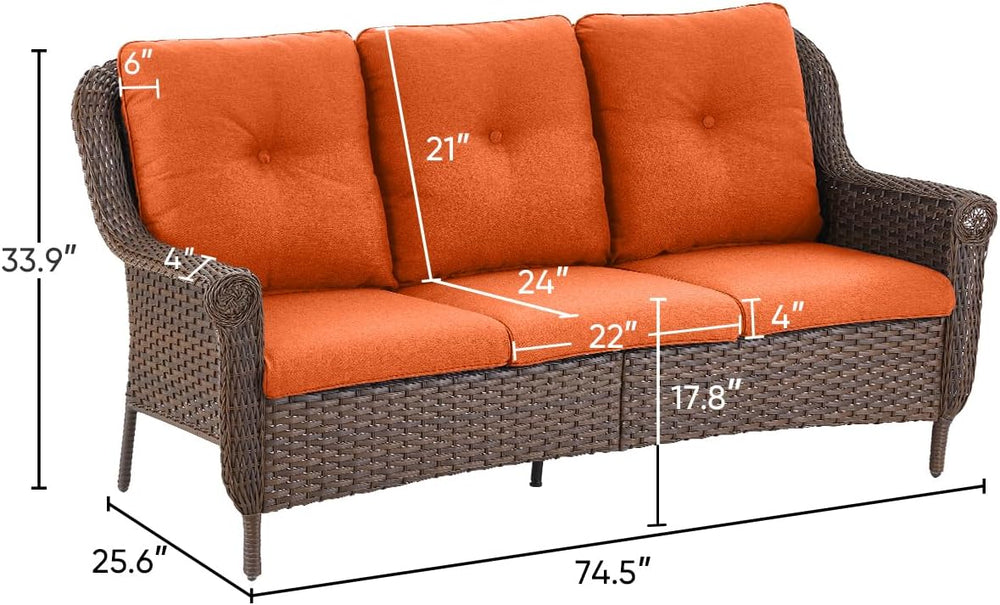 Patio Couch Outdoor Wicker Sofa - Heavy Duty All-Weather Brown Rattan 3-Seate...