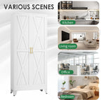 pozdeg 75" Tall Metal Kitchen Pantry Storage Cabinet with 2 Doors and 5 Adjustable Shelves, White Food Freestanding Cupboard for Kitchen, Dining Room, Bathroom and Garage (White)