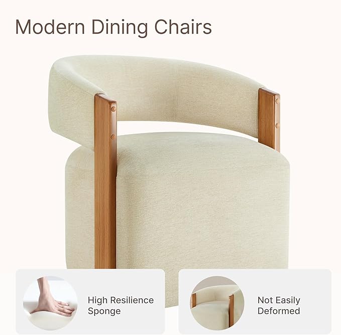 Upholstered Dining Chairs Set of 2, Barrel Modern Dining Room Chairs with Casters, Kitchen Side Wooden Armchair with Fabric Cushion Seat for Bedroom, Livingroom, Reading Room, Sand, 2 Boxs