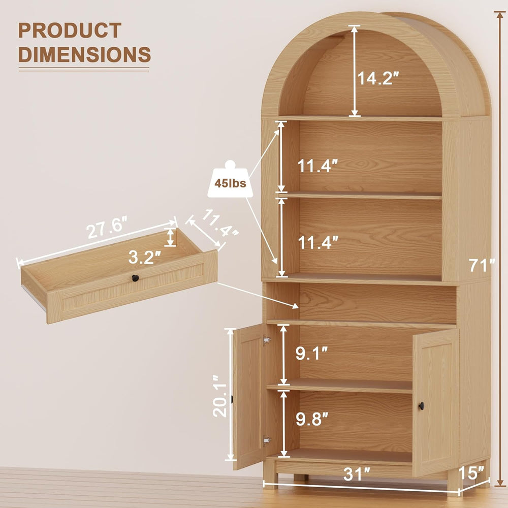 Arched Pantry Cabinet, 71" Kitchen Pantry Cabinet with Smooth Gliding Dr...