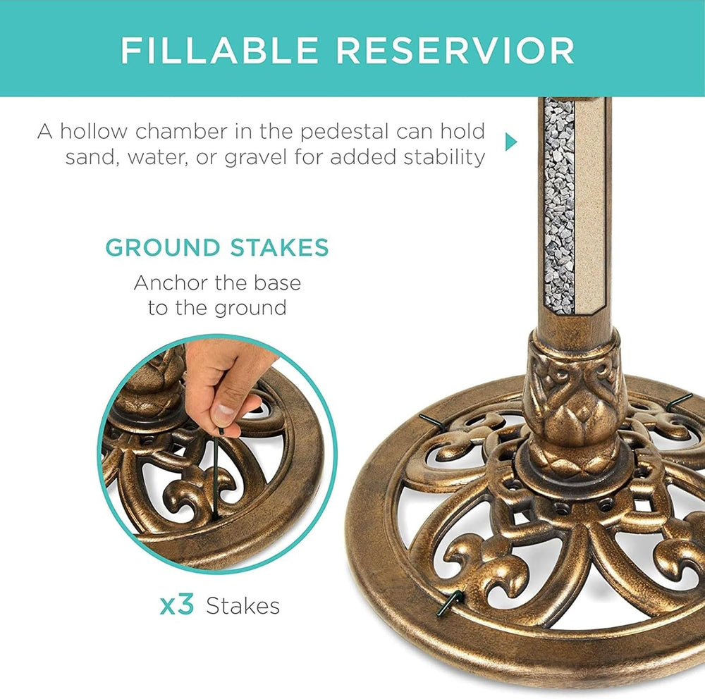 Water Fountain and Birdbath Solar Powered Polyresin Vintage Bronze/Green Outd...