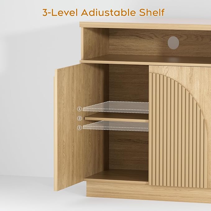 Yechen Set of 2 110" Fluted TV Stand with 8 Arched Reeded Design Doors, Modern Entertainment Center with Storage for Up to 98", Media Console, Multi-Functional TV Cabinet for Living Room, Natural Oak