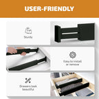 4 Pack Drawer Divider - Bamboo 2.6" High, 12.5-17" Adjustable Drawer Organizers for Clothes, Expandable Dresser Separators in Bedroom, Bathroom, Kitchen, Office Organization and Storage (Black)