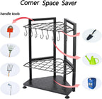 YueTong Garden Tool Organizer for Corner,Yard Tools Rack for Garage Storage Organization,Garage Tool Holder Free Standing No Mount.Heavy Duty and Solid Metal for Indoor and Outdoor Use.