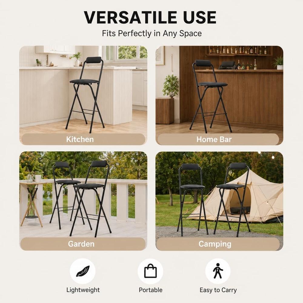 27.5'' Tall Folding Bar Stool, Cushioned Padded Folding Stool with Ba...