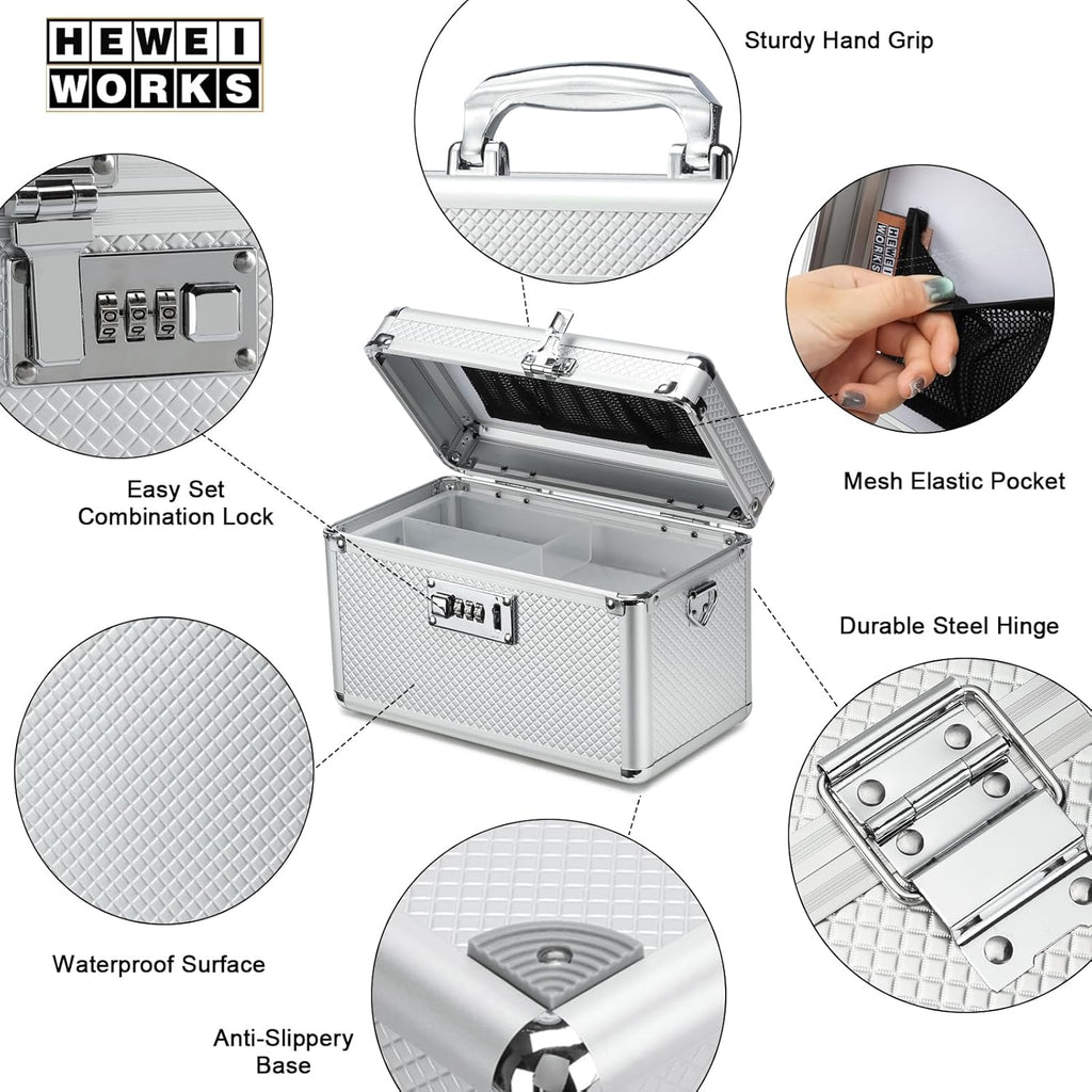 Storage Lock Box with Combination code, Lockable Medicine Storage Case, Empty First Aid Box, Security Lock Box, Multipurpose Lockbox for Home and Outdoor Use (Silver, Small)