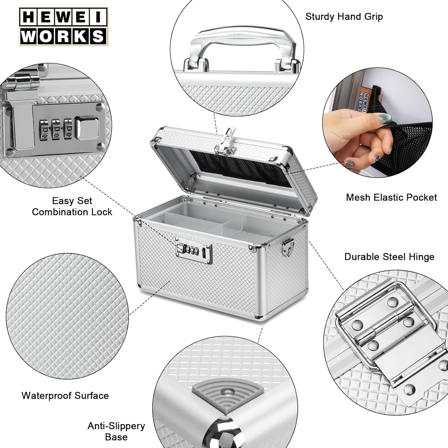 Storage Lock Box with Combination code, Lockable Medicine Storage Case, Empty First Aid Box, Security Lock Box, Multipurpose Lockbox for Home and Outdoor Use (Silver, Small)