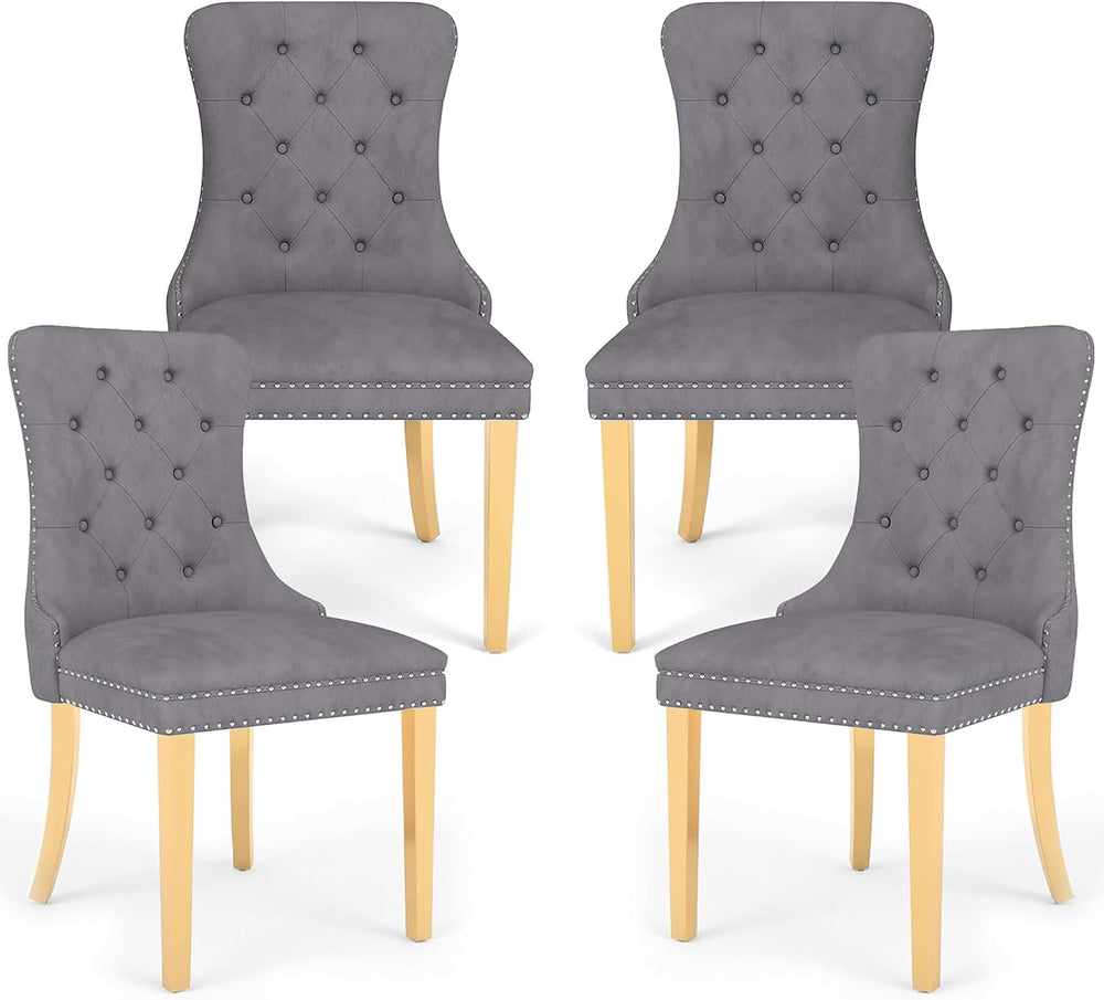 Grey Velvet Dining Chairs Set of 4, Mid Century Modern Kitchen & Dining R...