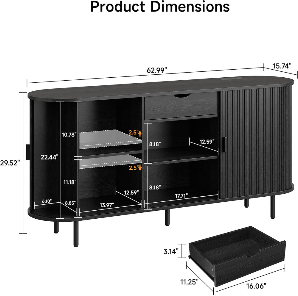 ONBRILL 63'' Fluted Sideboard Buffet Cabinet with Storage, Large Cred...