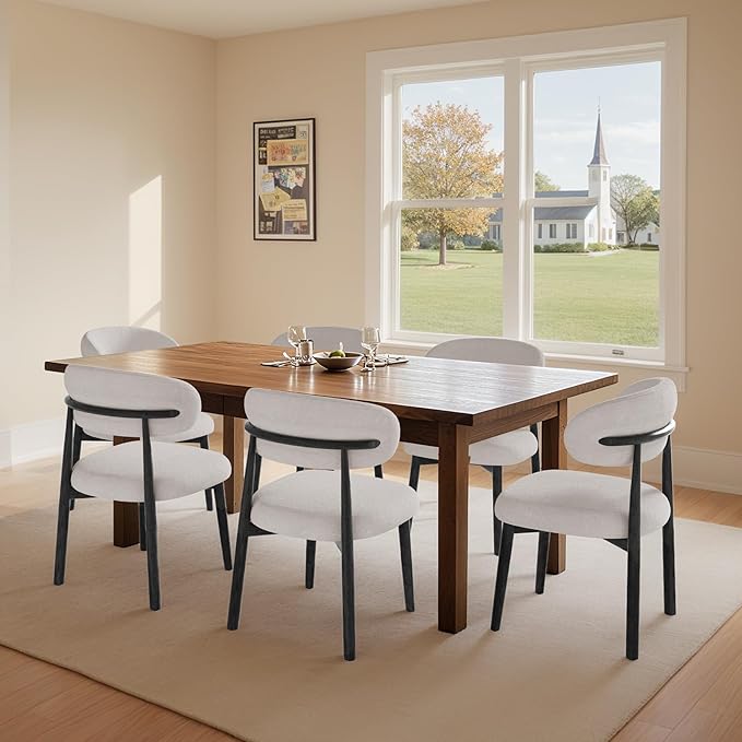 Farmhouse Dining Chairs Set of 6,Mid Century Modern Fabric Upholstered Kitche...