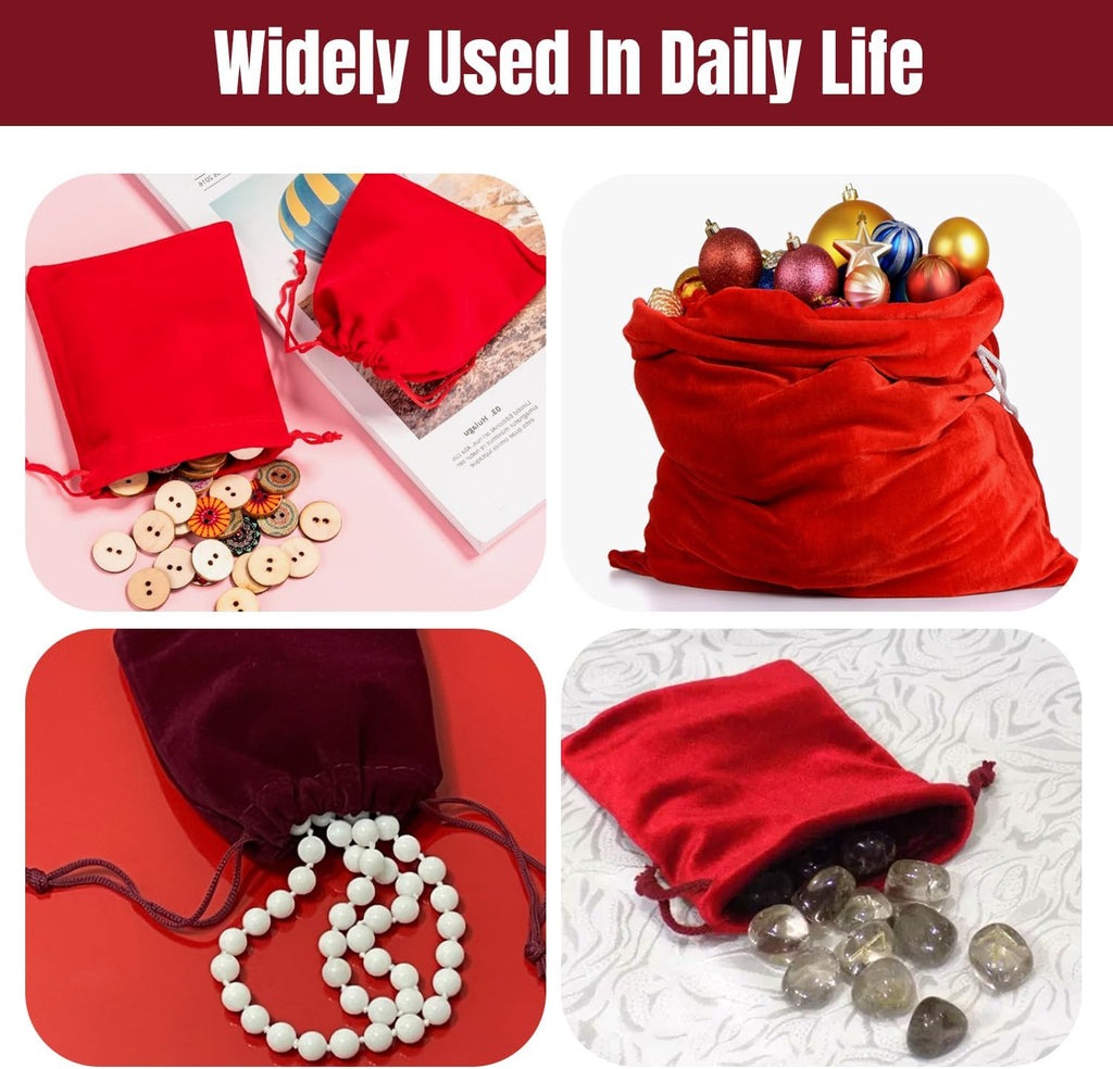 Velvet Bags Drawstring，4x4.7Inch Jewelry Gift Bags with Drawstring（12pcs，Golden Claret）