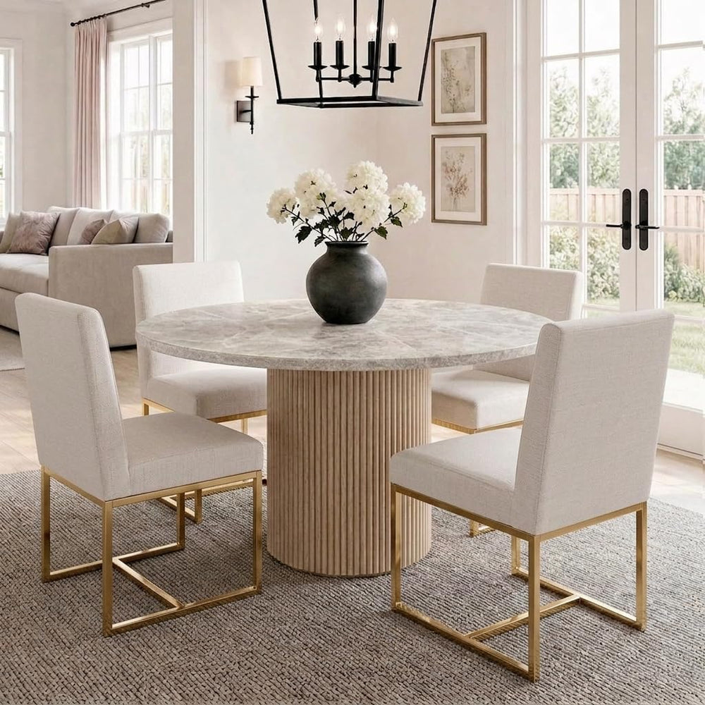 HNY Modern Dining Chairs Set of 4, Upholstered Linen Dining Room Chairs with ...