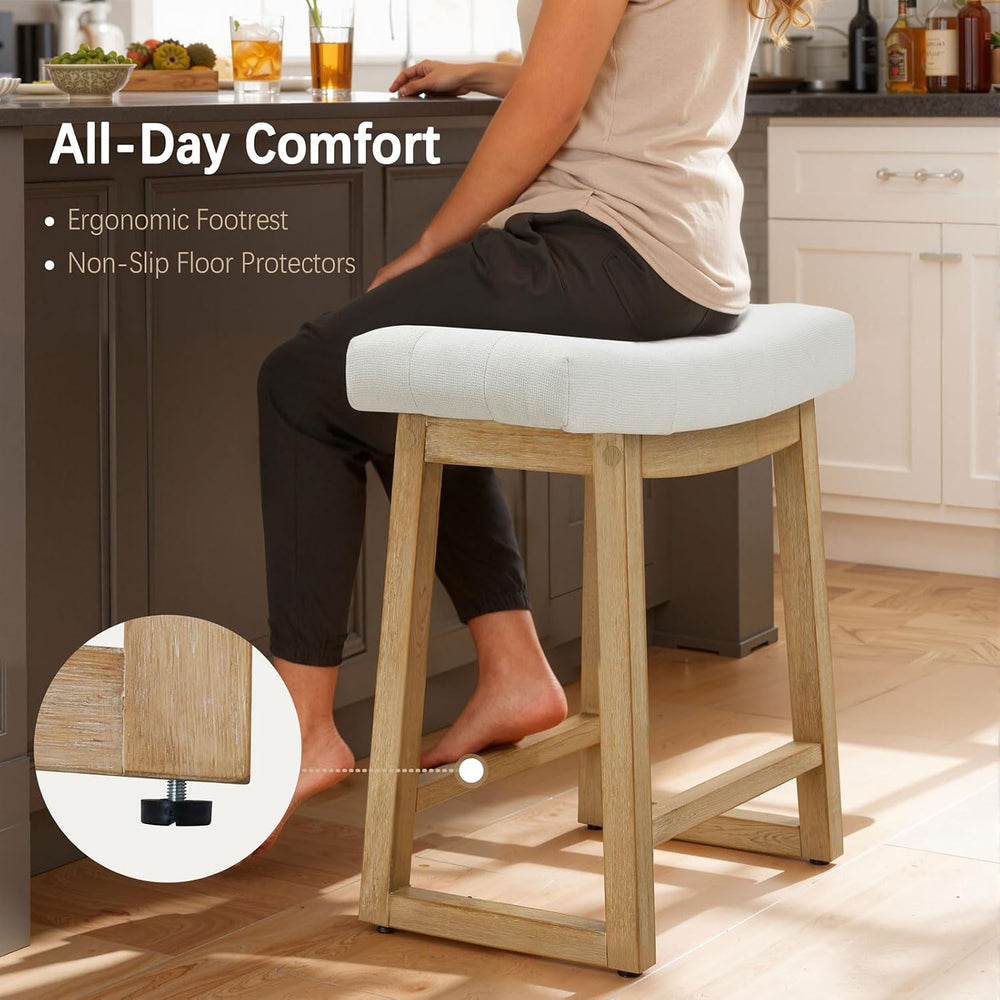 24 Inch Counter Height Bar Stool, Backless Upholstered Bar Stool with Wood Le...