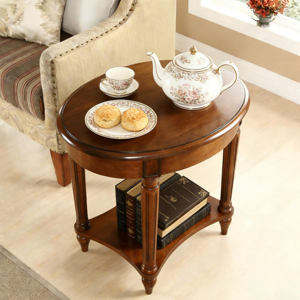 YUNMUARY-Oval End Table Cherry Finish Wood Side Table with Storage Shelf,Mode...