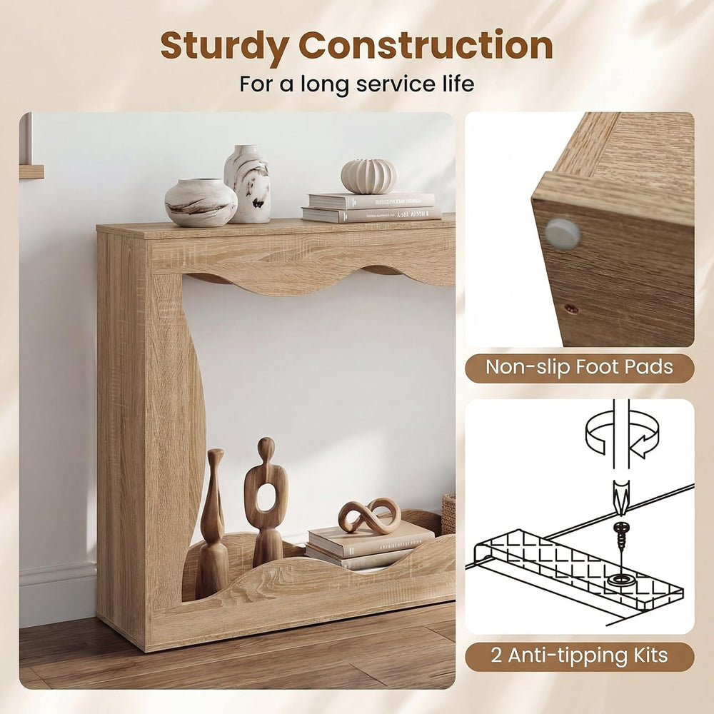 GIANTEX 63" 2-Tier Farmhouse Console Table with Built-in Wavy Storage Sp...