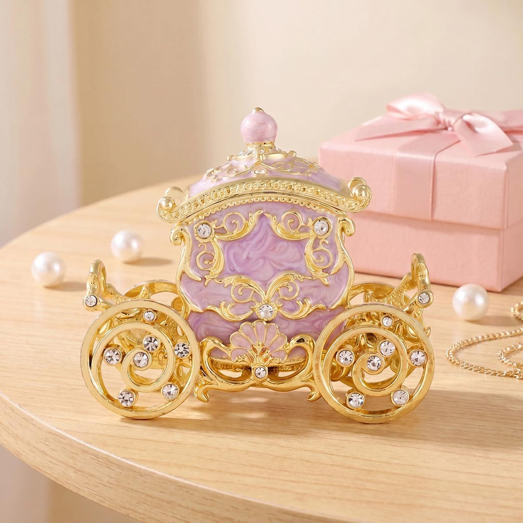 Retro Carriage Jewelry Trinket Box Enamel Ring Hold Boxes Hand-Painted Vintage Ornaments Craft Gift for Women Girls (Purple)