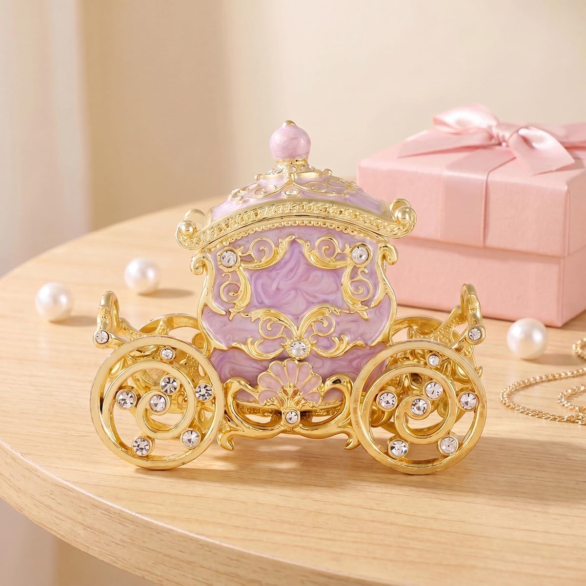 Retro Carriage Jewelry Trinket Box Enamel Ring Hold Boxes Hand-Painted Vintage Ornaments Craft Gift for Women Girls (Purple)