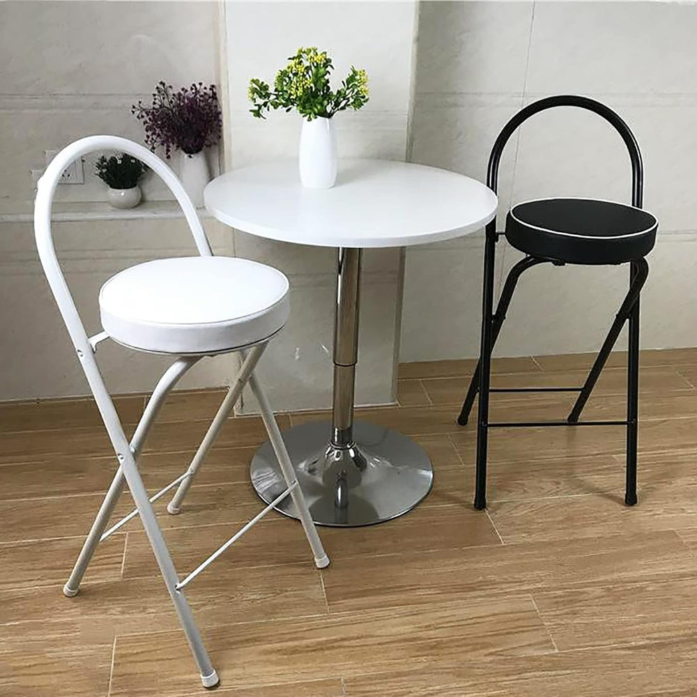 QQXX Folding Bar Stool with Footrest,Leather Padded Folding Kitchen Stool,Por...