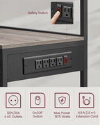 VASAGLE Bakers Rack with Power Outlet, 35.4 Inches Microwave Stand, Coffee Bar, 4 AC Outlets, with Adjustable Shelves, 8 S-Hooks, Basket, Spice Racks, Heather Greige and Ink Black UKKS031K02