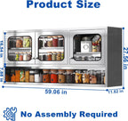 ZZV 59” Kitchen Wall Cabinet, Stainless Steel Wall Mounted Cabinet with Adjustable Shelves, Industrial Wall Storage Cabinet for Garage, Warehouse, No Assembly Required, 11.82D x 59.06W x 27.56H in