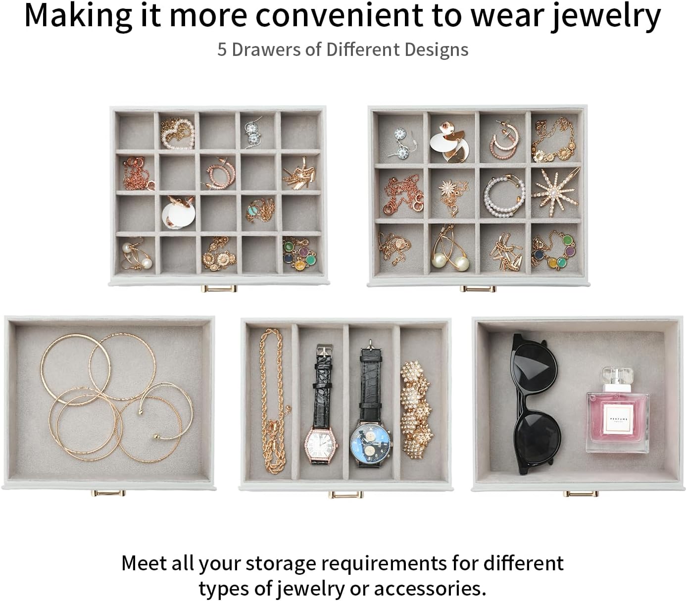 Large Jewelry Box, Jewelry Boxes for Women Large Jewelry Organizers and Storage, Jewelry Organizer for Rings Earrings Necklaces Glasses Bracelets Watches, Grey