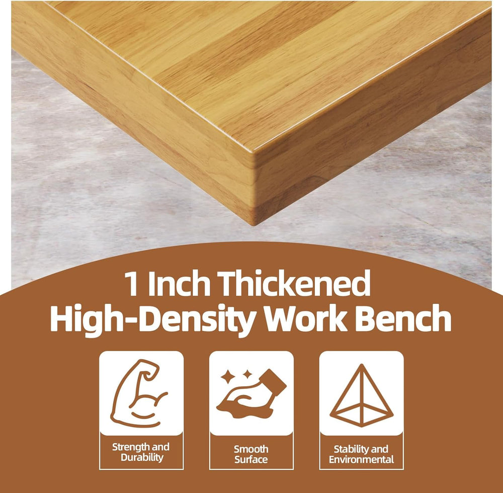 48' Adjustable Workbench, Solid Wood Work Bench Table , Rolling Workbench...
