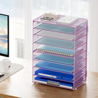 Marbrasse Paper Organizer Letter Tray, 9 Tier Mesh File Organizer with Handle, Paper Sorter Desk Organizer for Home Office Supplies - Purple
