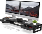 Fenge Dual Monitor Stand, Monitor Riser with Drawer, 42.5 Inch Large Computer Monitor Stand for 2 Monitors, 2 Tier Wooden Desk Shelf for Top of Desk