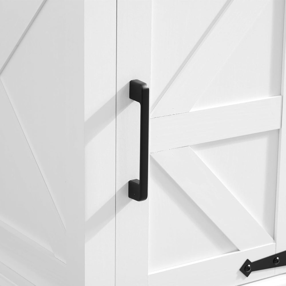 Havemies Farmhouse End Table with Barn Door, Adjustable Shelf Nightstand &amp...