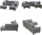 Sectional Couches for Living Room with Movable Chaise & Storage Ottoman - 97.5" Linen L Shaped Couches for Living Room Apartment, Home Modular Sectional Sofas with Cup Holder, Grey