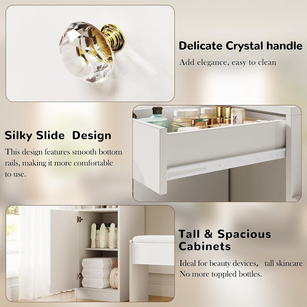 wanan Vanity with Chair, Large Vanity Set with Mirror, Lights & Outlet | ...