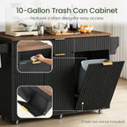 CHOEZON Mobile Kitchen Island with Folding Drop Leaf Countertop, Rolling Kitchen Island Cart with Trash Can Storage, Drawers, Adjustable Shelf, Spice Rack, Towel Bar, for Kitchen, Black and Walnut