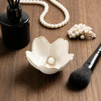 Mecaikru Ceramic Jewelry Tray, 3.5 in Flower Ring Dish with Gift Box & Card | Petal-shaped bowl keeps rings, earrings and small necklaces visible while helping prevent slipping.