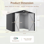 10X12 FT Outdoor Storage Shed, Metal Garden Shed - Tool Storage Sheds with Lockable Doors, Waterproof Outside Storage Building for Backyard, Patio (Black; Floor Not Included)