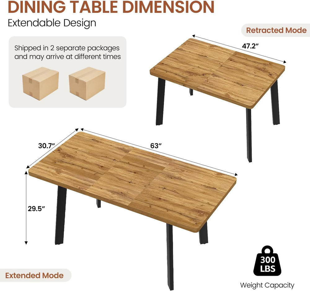 Extendable Dining Table for 4 to 8 People, 47.2" to 63" Modern Kitc...