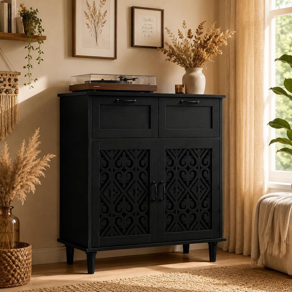 Sideboard Cabinet with 2 Doors & 2 Drawers - Adjustable Storage Console T...