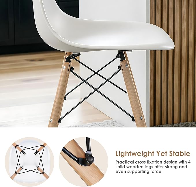 SUPER DEAL Modern Dining Chairs Set of 4 Plastic DSW Shell Lounge Chair Mid Century Side Chairs with Solid Wood Legs for Living Room, Kitchen, Dinning Room, Bedroom, White