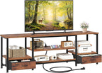 TV Stand for Living Room, Entertainment Center for TVs Up to 75 Inch, Industrial Media Console Table with Charging Station and Storage Drawers for Bedroom, Open Shelves, Rustic Brown