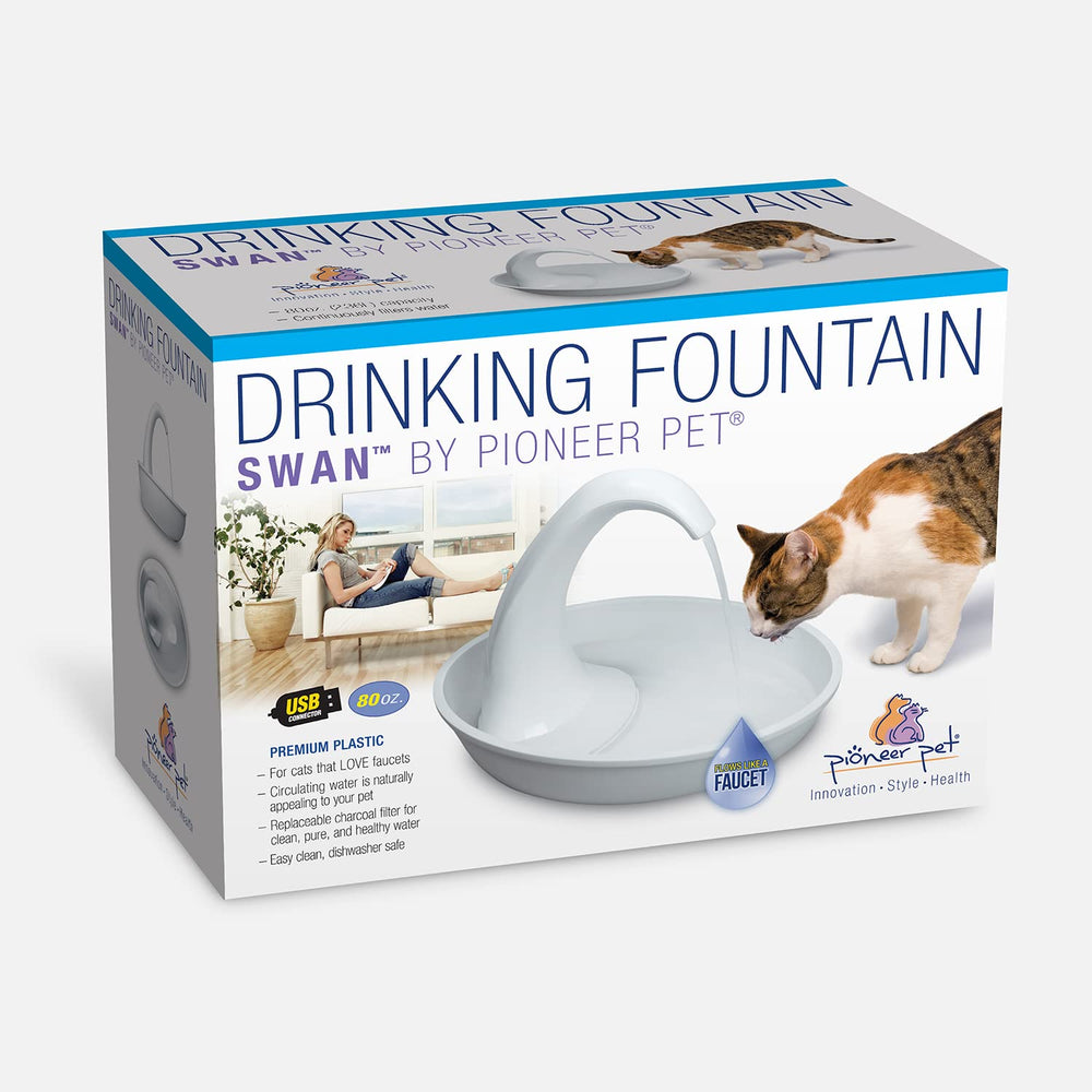 Pioneer Pet Swan Pet Drinking Fountain for Cats and Dogs - 80oz Capacity, Gre...