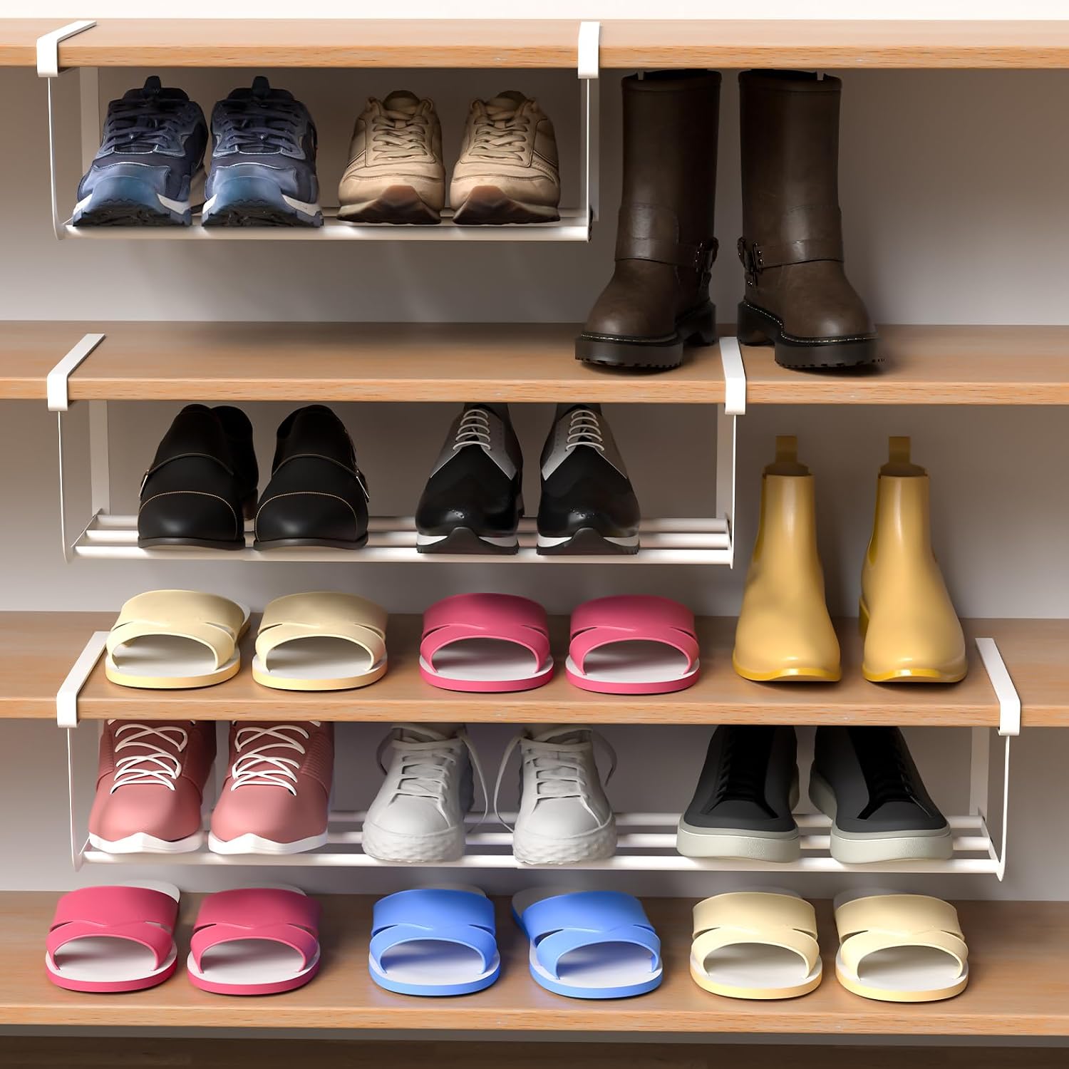 CroBlissful 2 Pcs Expandable Shoe Rack Organizer for Closet 16.5-31.5 Inch Adjustable Retractable Hanging Cabinet Shoe Shelf Dorm Room Storage for Space Saving (White)