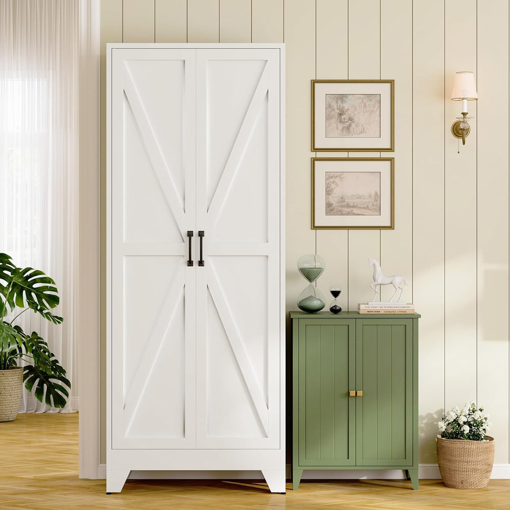 RAVIGIN Farmhouse Storage Cabinet,72" H Metal Pantry Cabinet with Barn D...
