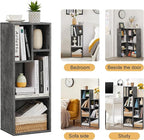 VECELO Small Bookshelf, 4 Cube Slim Bookcase, Fits Tallest Hardcovers, Horizontal Available, Modern Floor Standing Unit, Each Shelf Hold Up to 66 LBS, Modern Gray